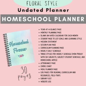 Floral, Printable Homeschool Planner, Undated Planner